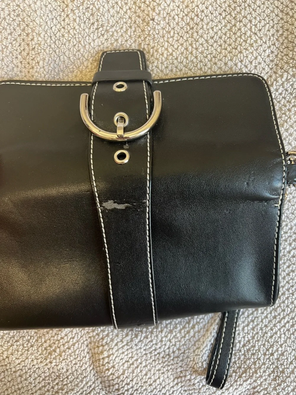 Nice Black Leather Wristlet Clutch with Silver Buckle